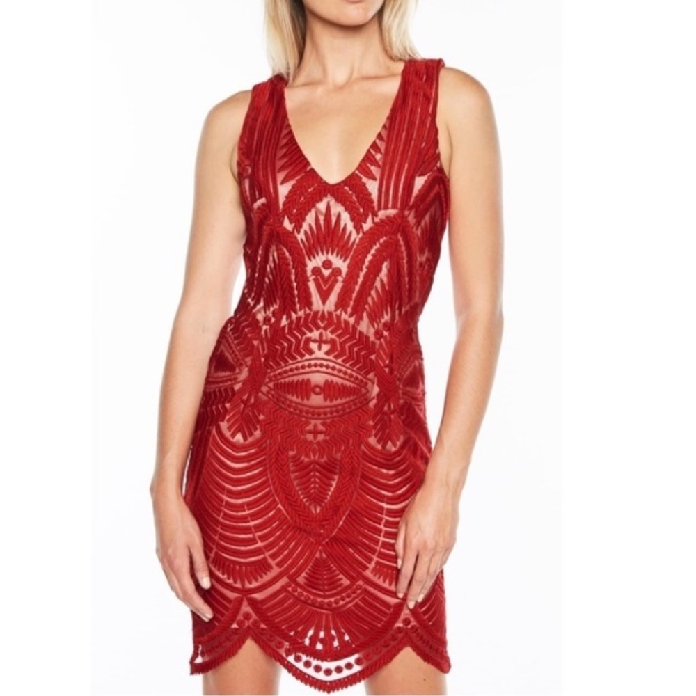 Bardot lace overlay sheath dress